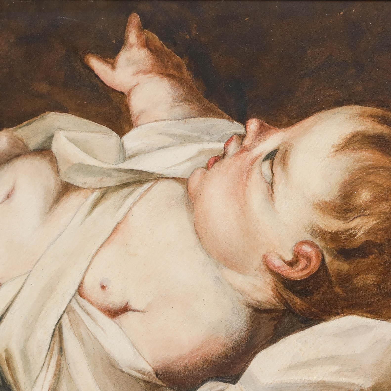 19th Century Watercolour Study Of An Infant photo Art