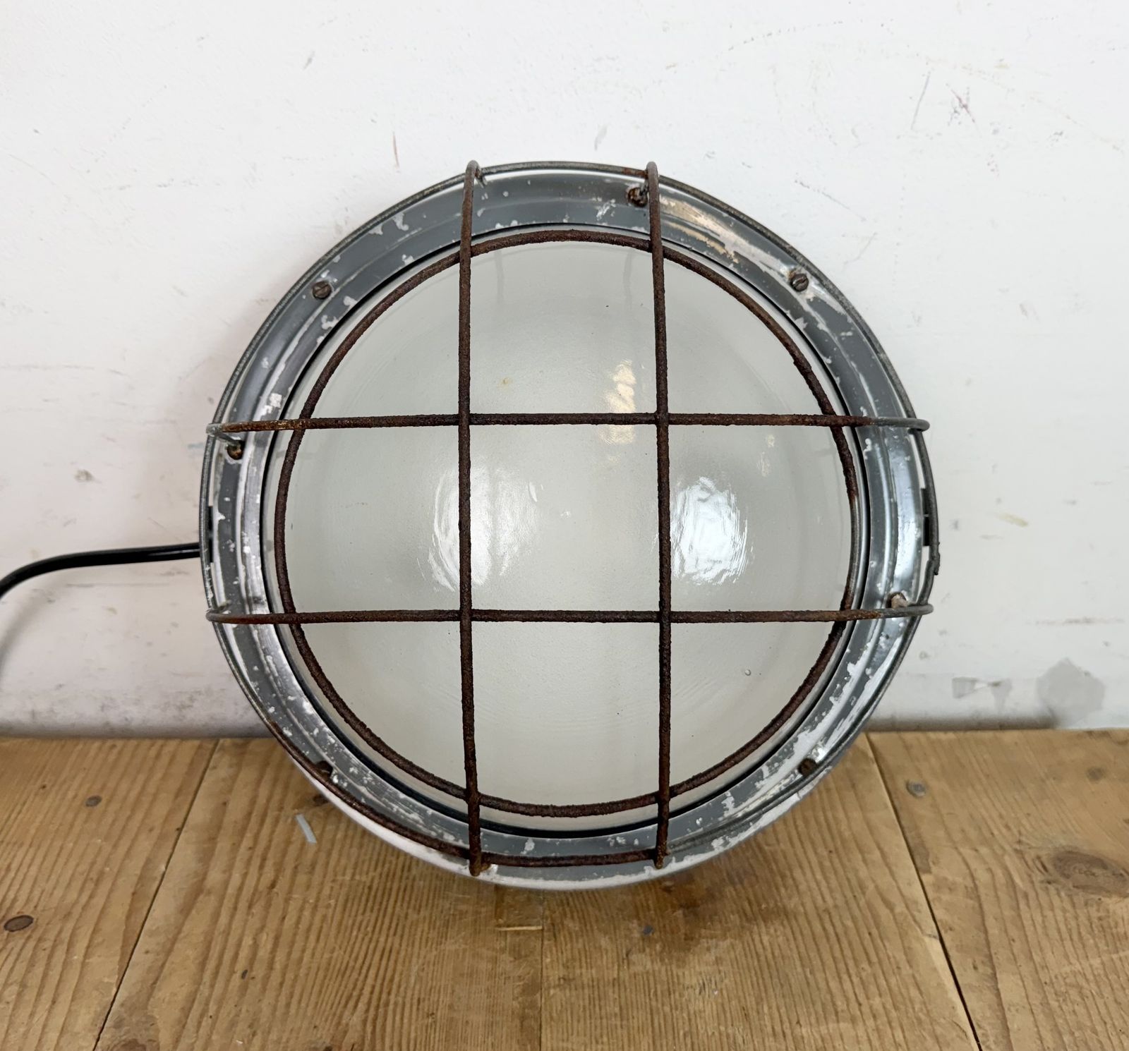 Industrial Grey Wall Light With Milk Glass From Elektrosvit, 1970s photo Lighting