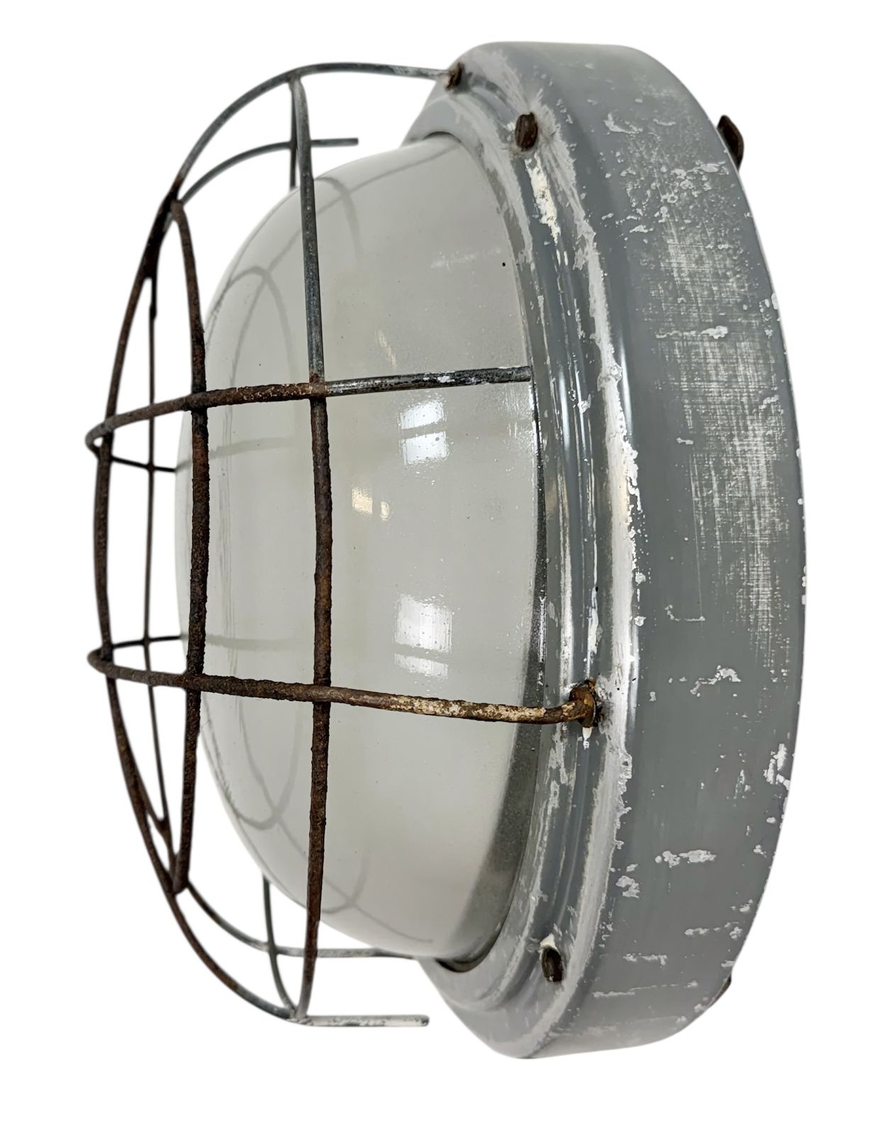 Industrial Grey Wall Light With Milk Glass From Elektrosvit, 1970s photo vinterior