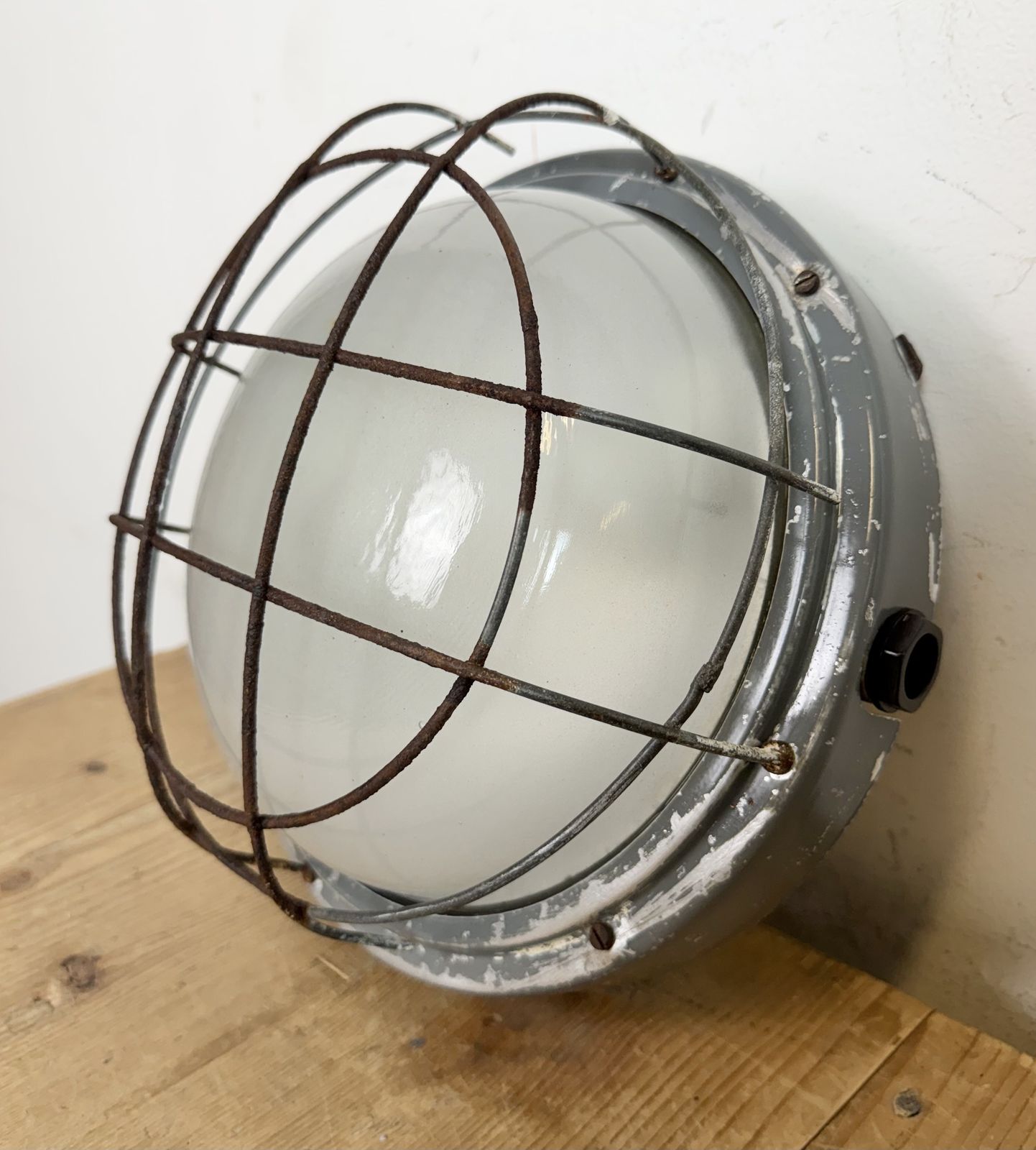 photo for sale Industrial Grey Wall Light With Milk Glass From Elektrosvit, 1970s