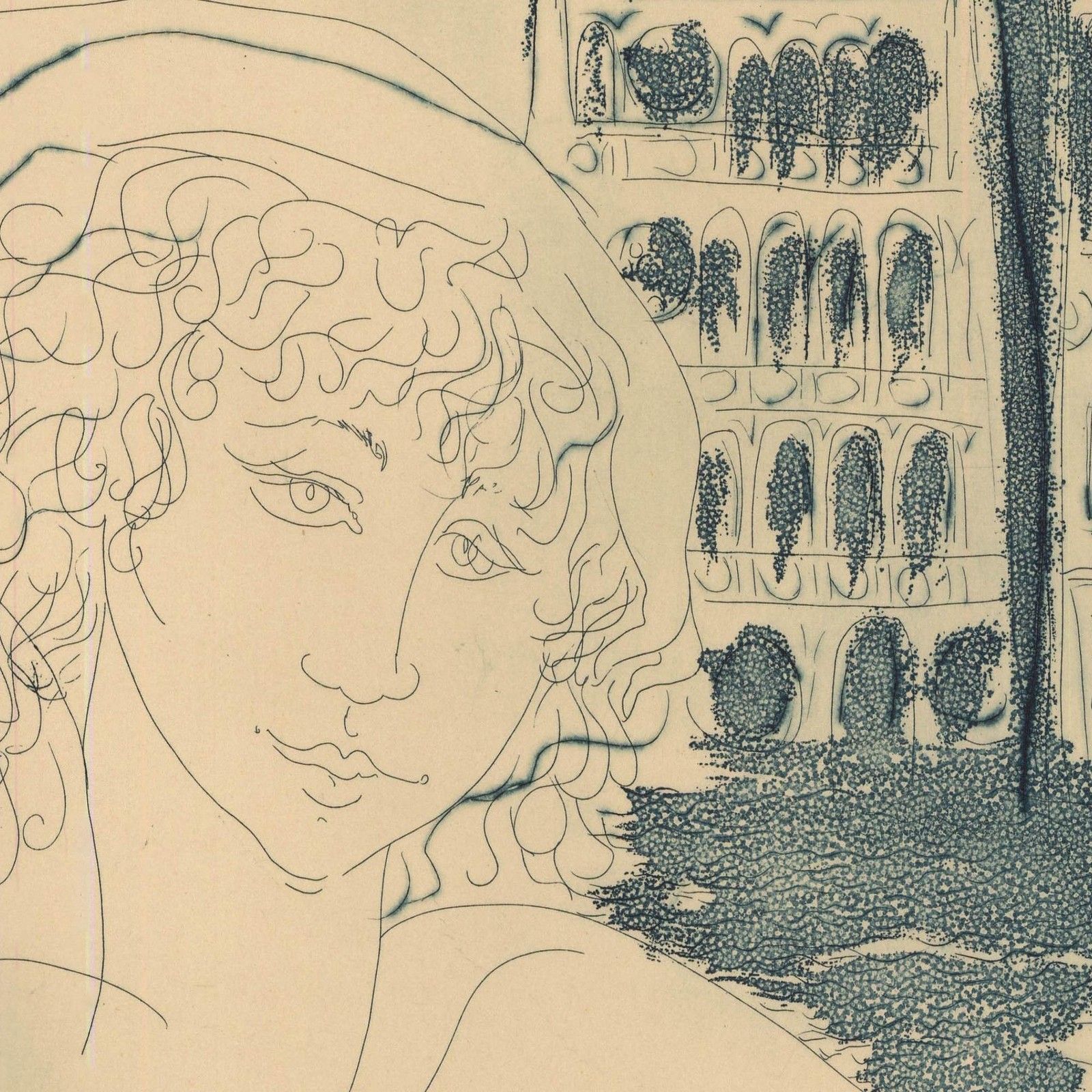Nicola Sene (B.1939) 20th Century Lithograph, Woman In Blue photo for sale