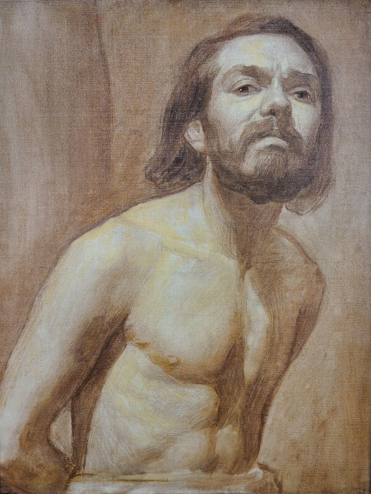 Alexandre Louis Martin 1887 To 1954. Belgian. En Grisaille Self Portrait Of The Artist Three Quarter Nude Torso Heroic Or Martyrdom Pose Circa 1925 photo furniture