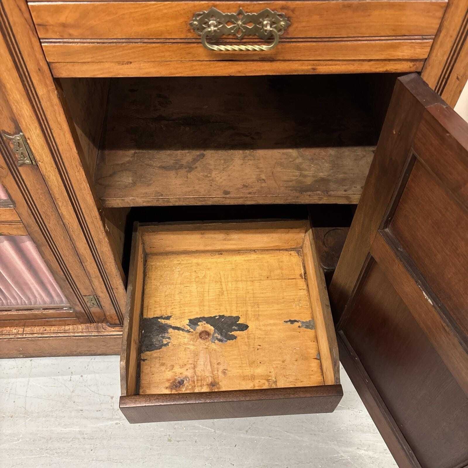Antique Carved Sideboard With Mirror, Ornate Detailing & Curtain Panelled Doors, Antique Mirrored Back Sideboard, Country House Interiors photo vintage