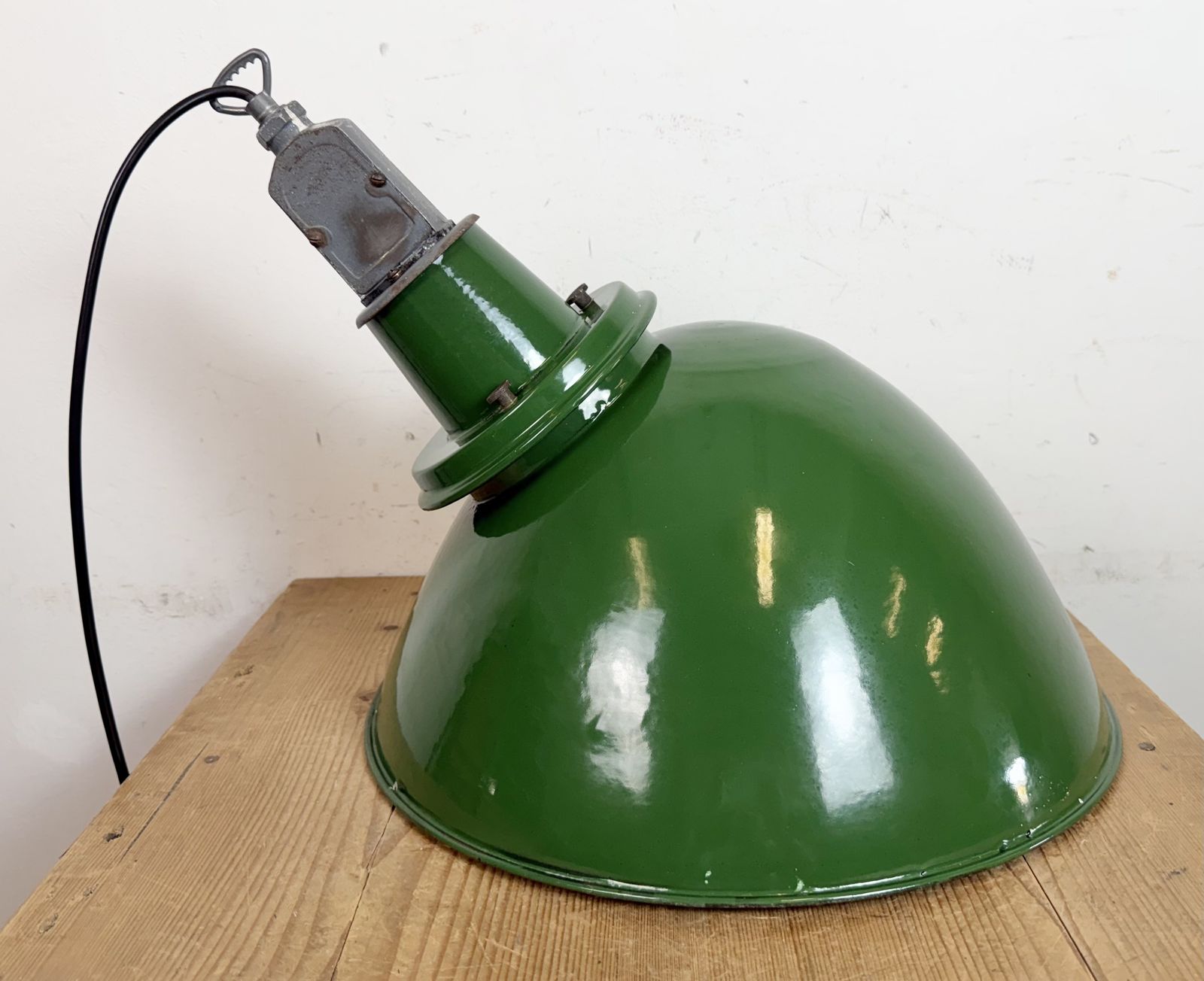 Large Industrial British Green Enamel Factory Pendant Lamp From Benjamin, 1960s photo furniture