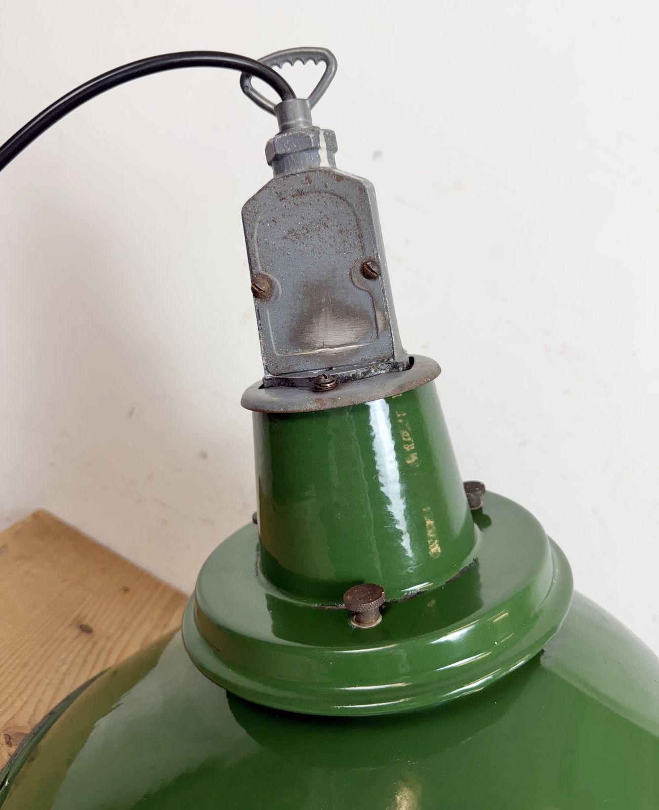 photo for sale Large Industrial British Green Enamel Factory Pendant Lamp From Benjamin, 1960s