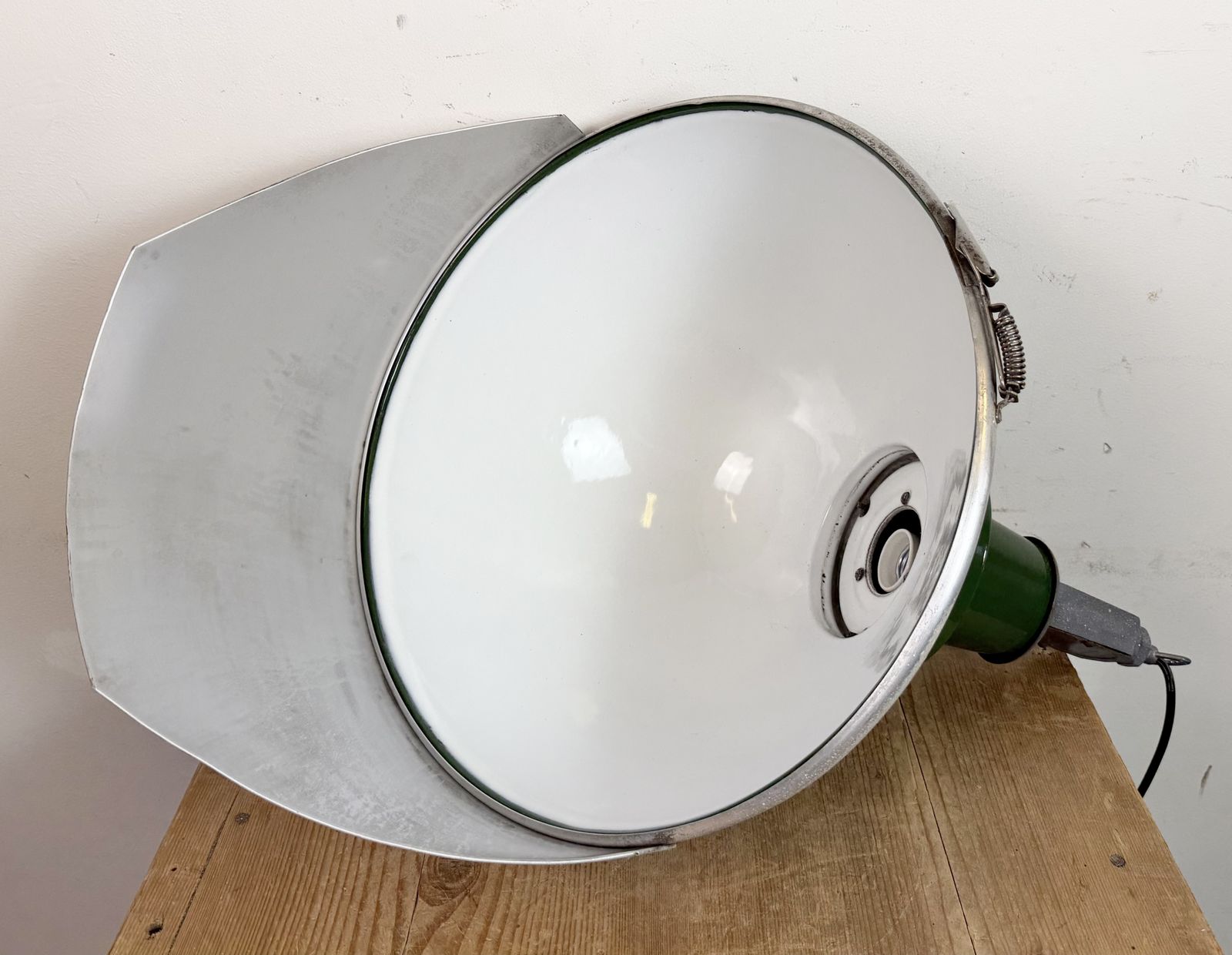 photo buy Large Industrial British Green Enamel Factory Pendant Lamp From Benjamin, 1960s