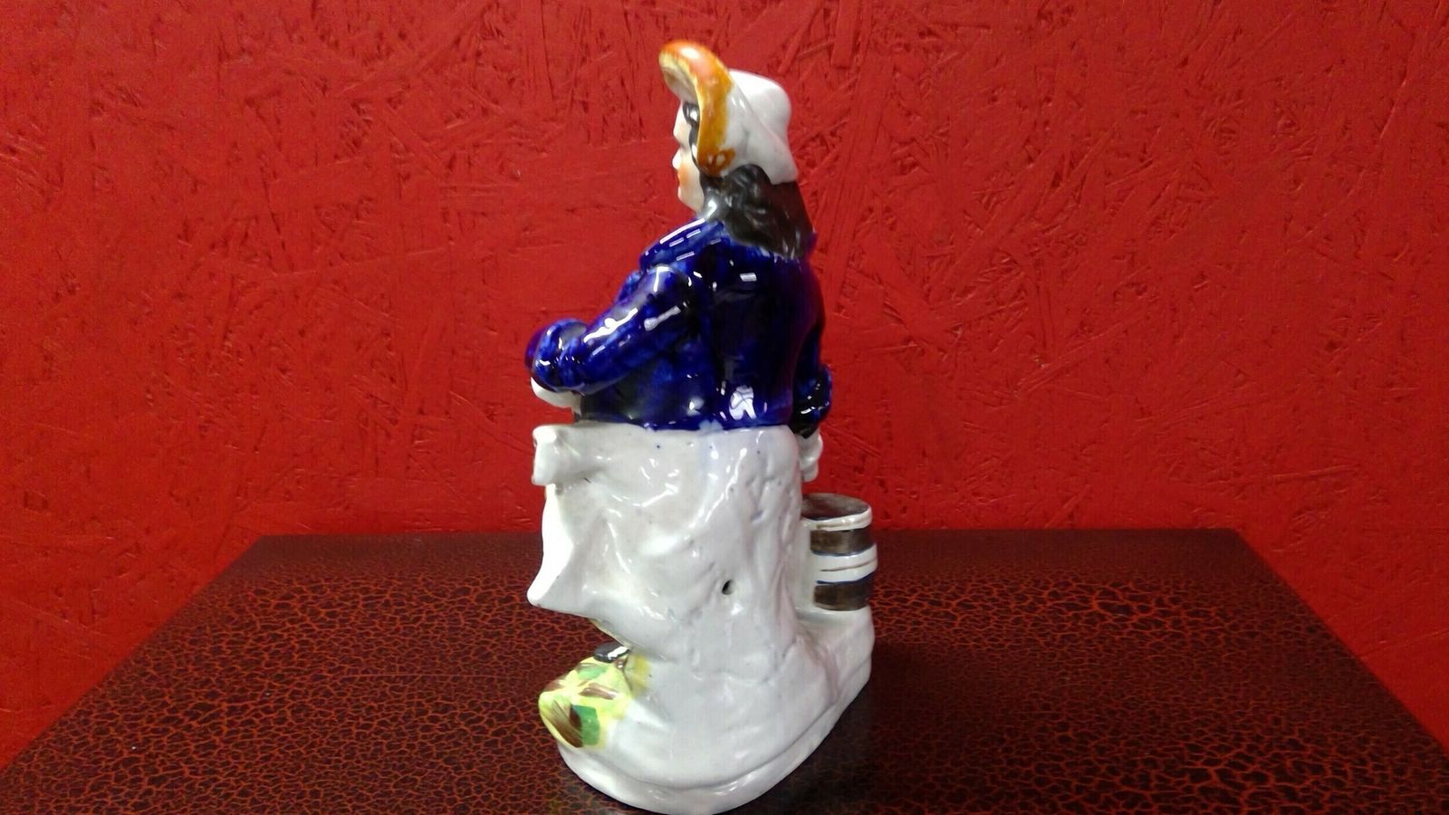 Staffordshire Antique Pottery Flat Backed Figure Of Will Watch In Colourfull Garbe photo vinterior