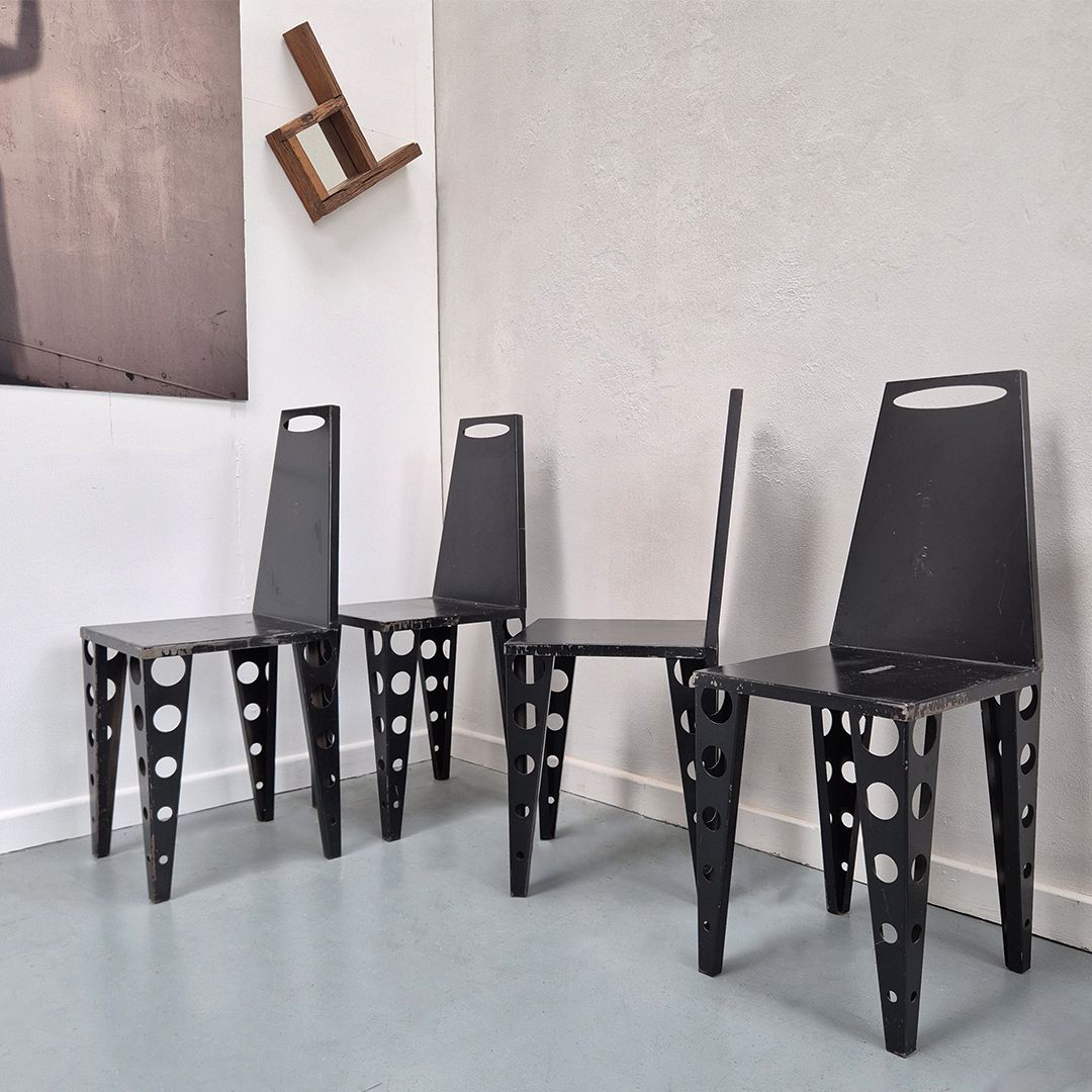 1980's Postmodern Metal Chairs: Artist Made Brutalist Mid Century Style photo furniture