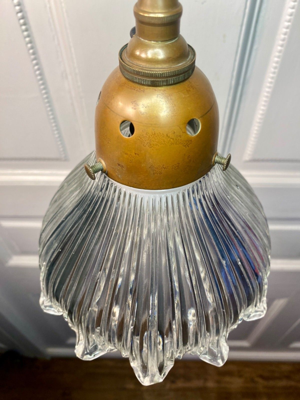 Vintage Holophane Prismatic Glass Pendant Ceiling Light. photo buy