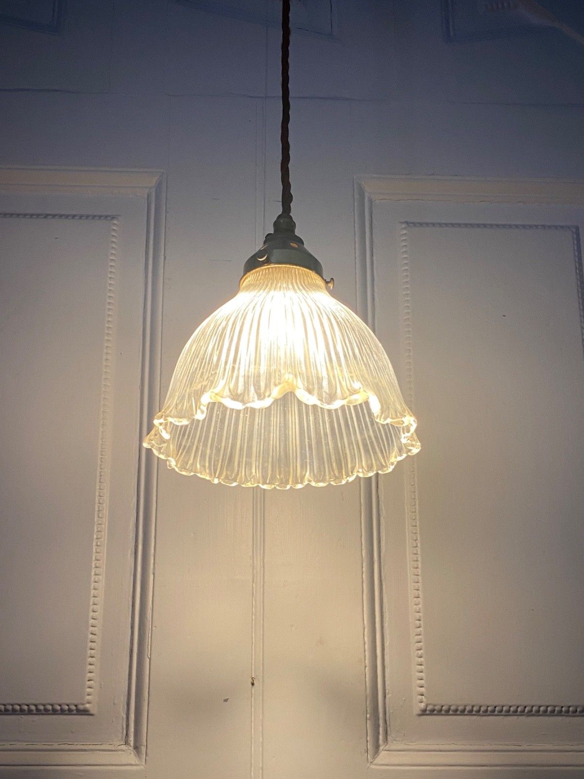 Vintage Holophane Prismatic Glass Pendant Ceiling Light.