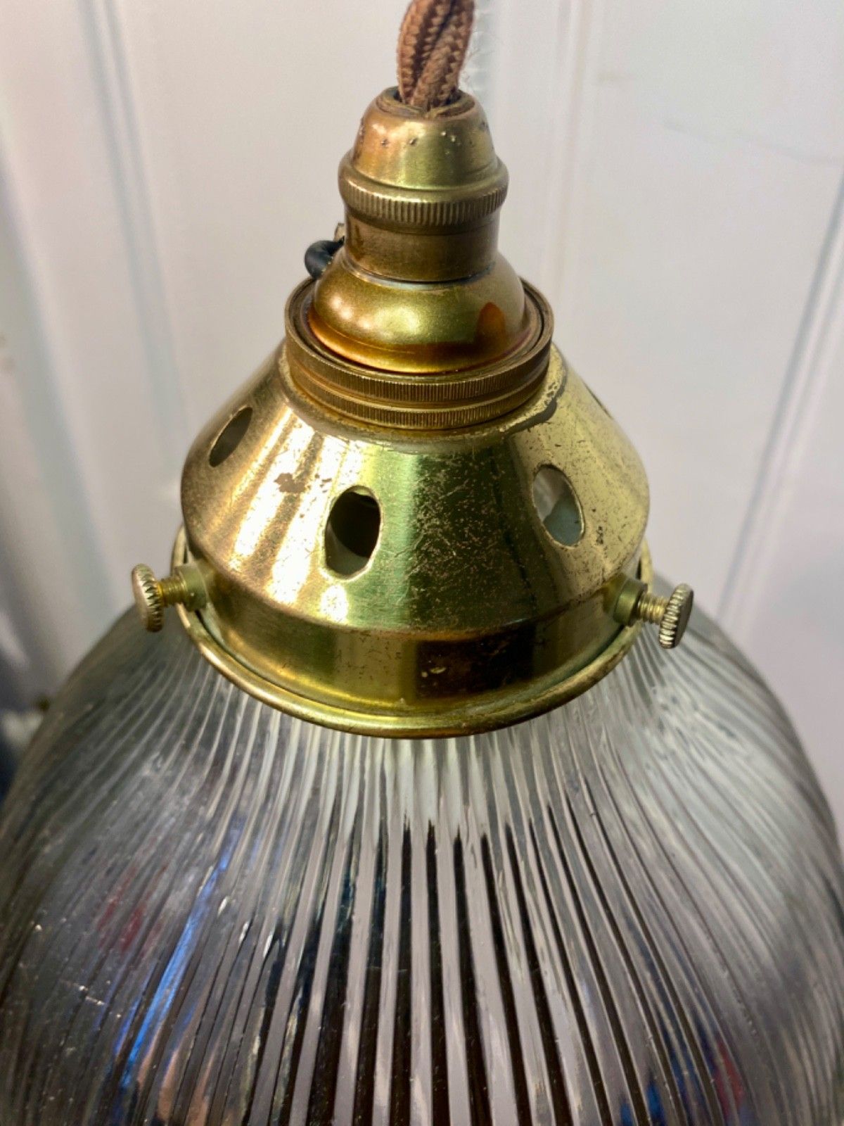 Vintage Holophane Prismatic Glass Pendant Ceiling Light. photo buy