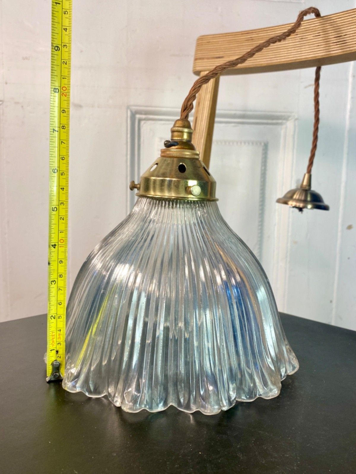 photo for sale Vintage Holophane Prismatic Glass Pendant Ceiling Light.