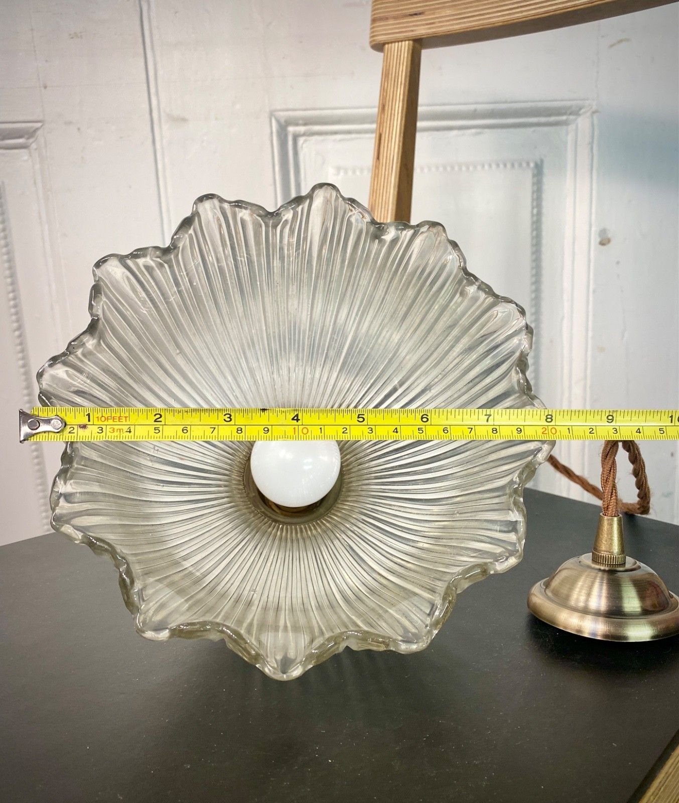 Lighting Vintage Holophane Prismatic Glass Pendant Ceiling Light. photo