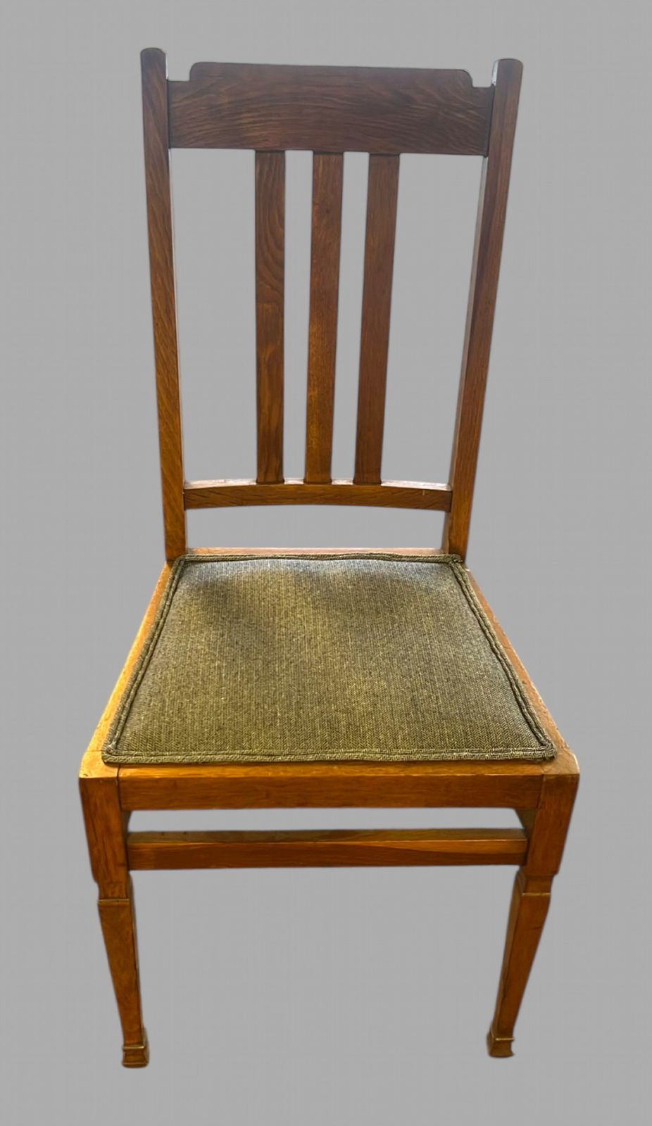 Set Of 7 Oak Dining Chairs With Upholstered Seats – Arts & Crafts Revival Style photo Furniture