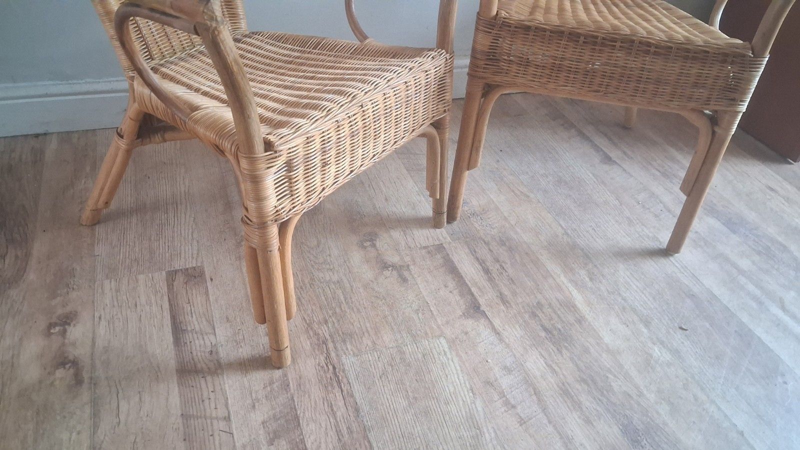 Pair Of 1980s Rattan Boho Mid Century Bentwood Armchairs photo for sale