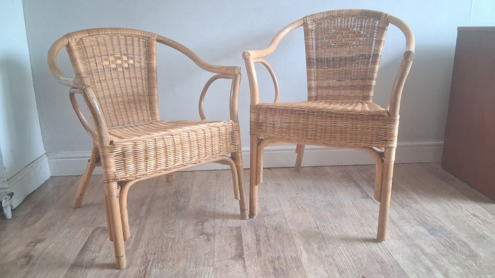 Pair Of 1980s Rattan Boho Mid Century Bentwood Armchairs photo vinterior