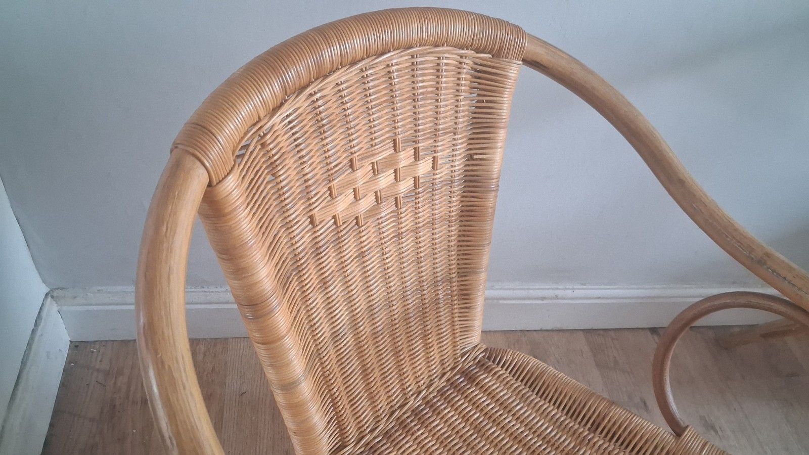 Pair Of 1980s Rattan Boho Mid Century Bentwood Armchairs photo buy