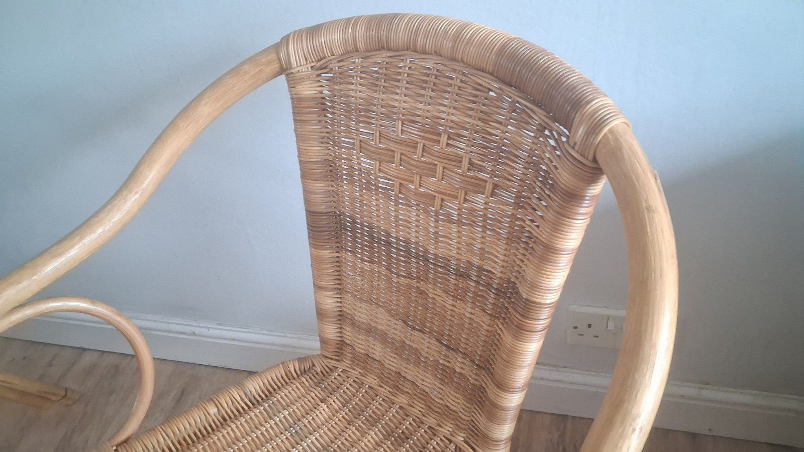 Pair Of 1980s Rattan Boho Mid Century Bentwood Armchairs photo vintage