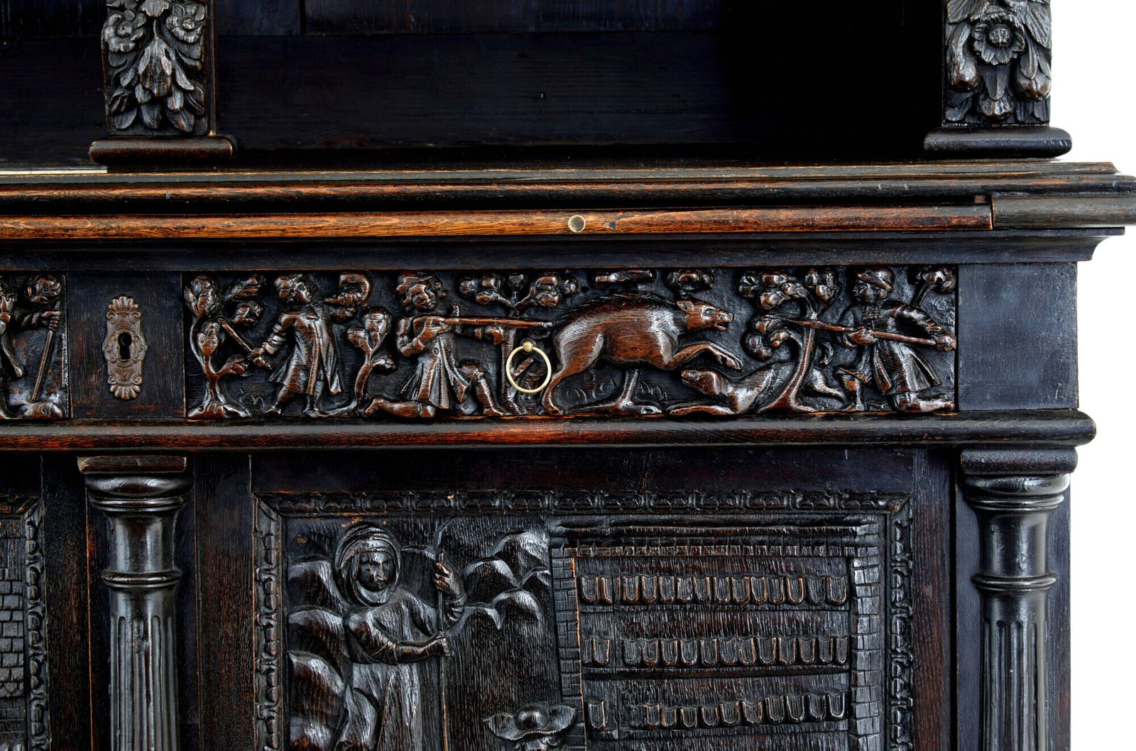 Large 19th Century Flemish Carved Oak Cabinet photo vintage