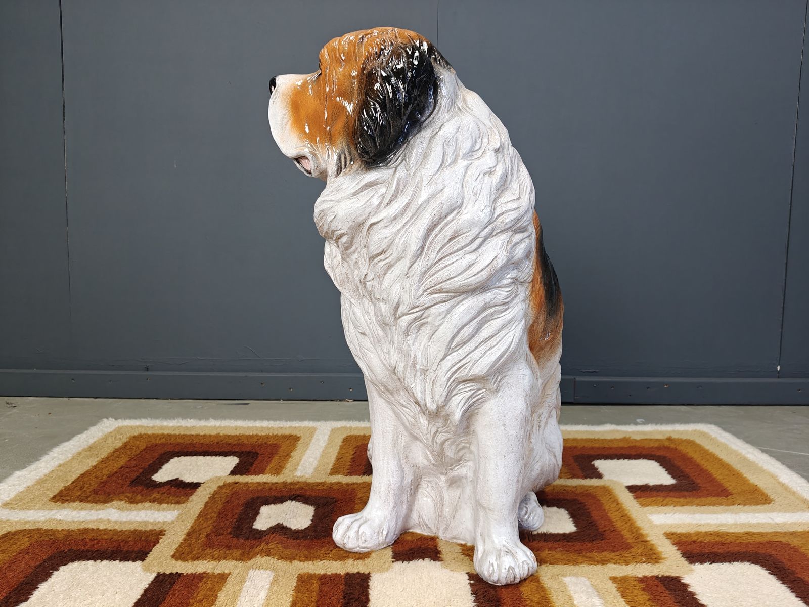Life Sized Vintage Glazed Terracotta St Bernard Dog Sculpture, 1960s photo furniture