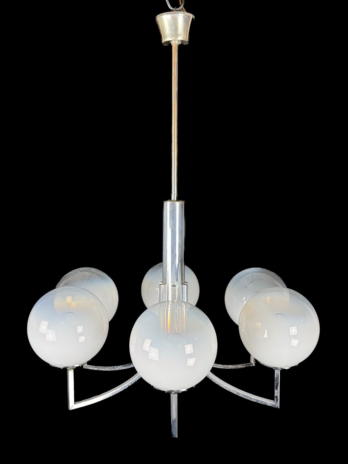 1950.0 Six Arms Chandelier In Murano Glass Spheres And Chrome. Italy 1960s photo