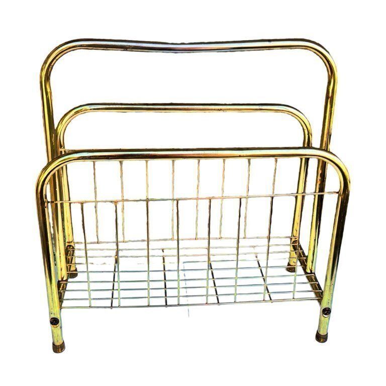 Modernist, Gold, Newspaper Basket, Belgium 1980s. photo for sale