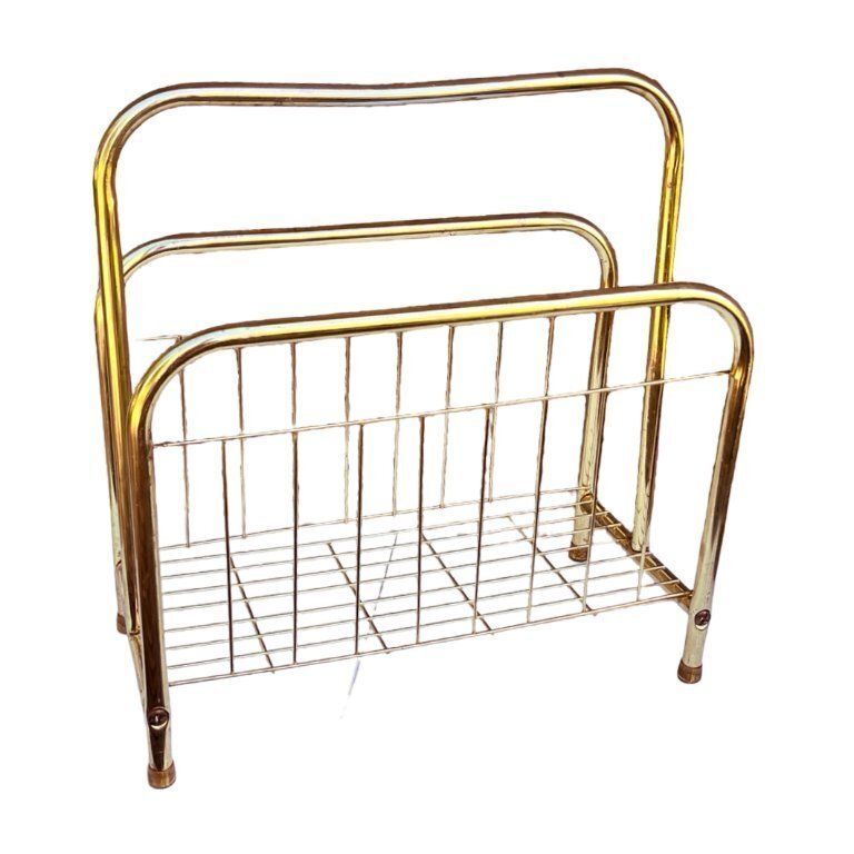 Modernist, Gold, Newspaper Basket, Belgium 1980s. photo vintage