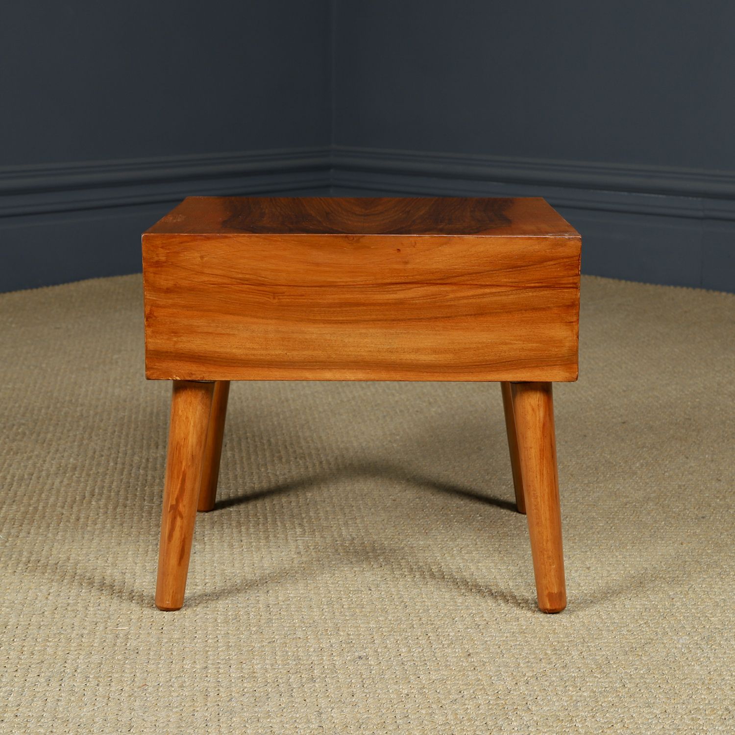 495.0 Small English Art Deco Figured Walnut Bedside / Side / Lamp Table With Drawer (Circa 1930) photo