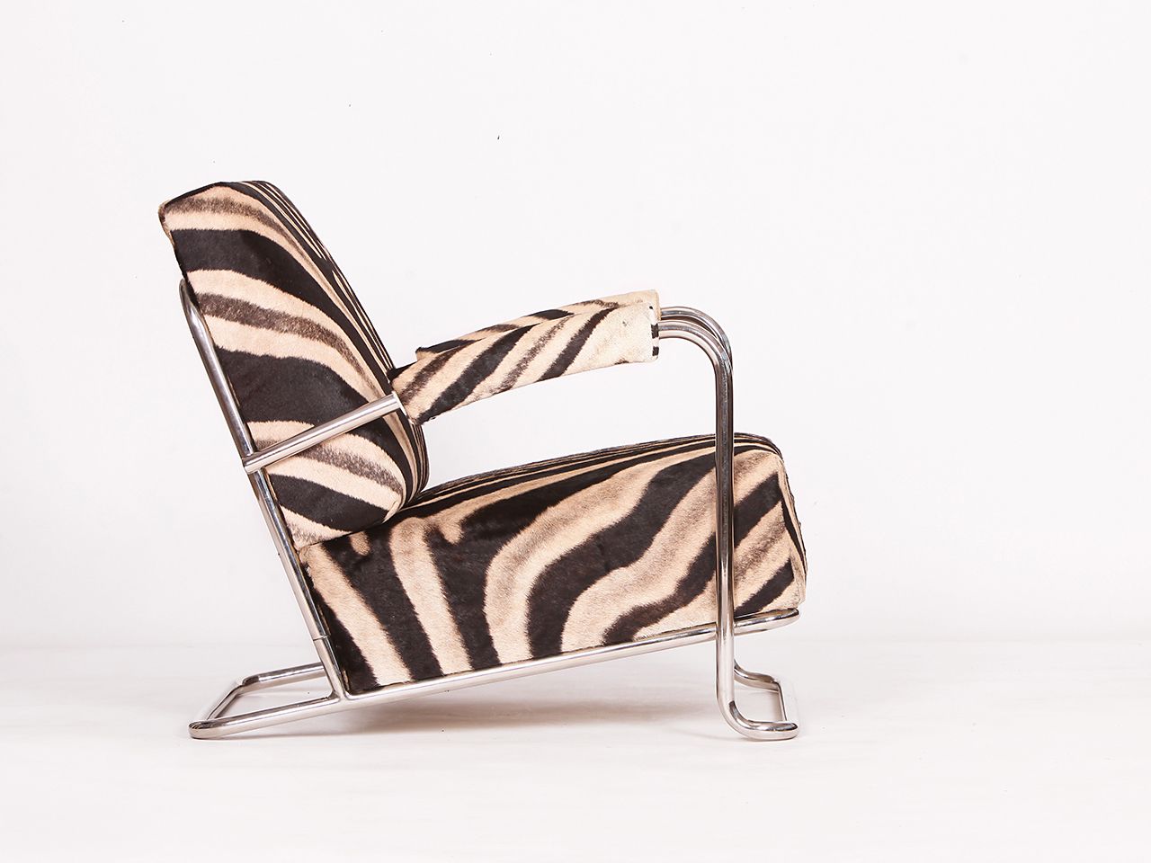 Rare Tubular Steel Loungechair Zebra Hide By Fa. Hynek Gottwald, 1930s