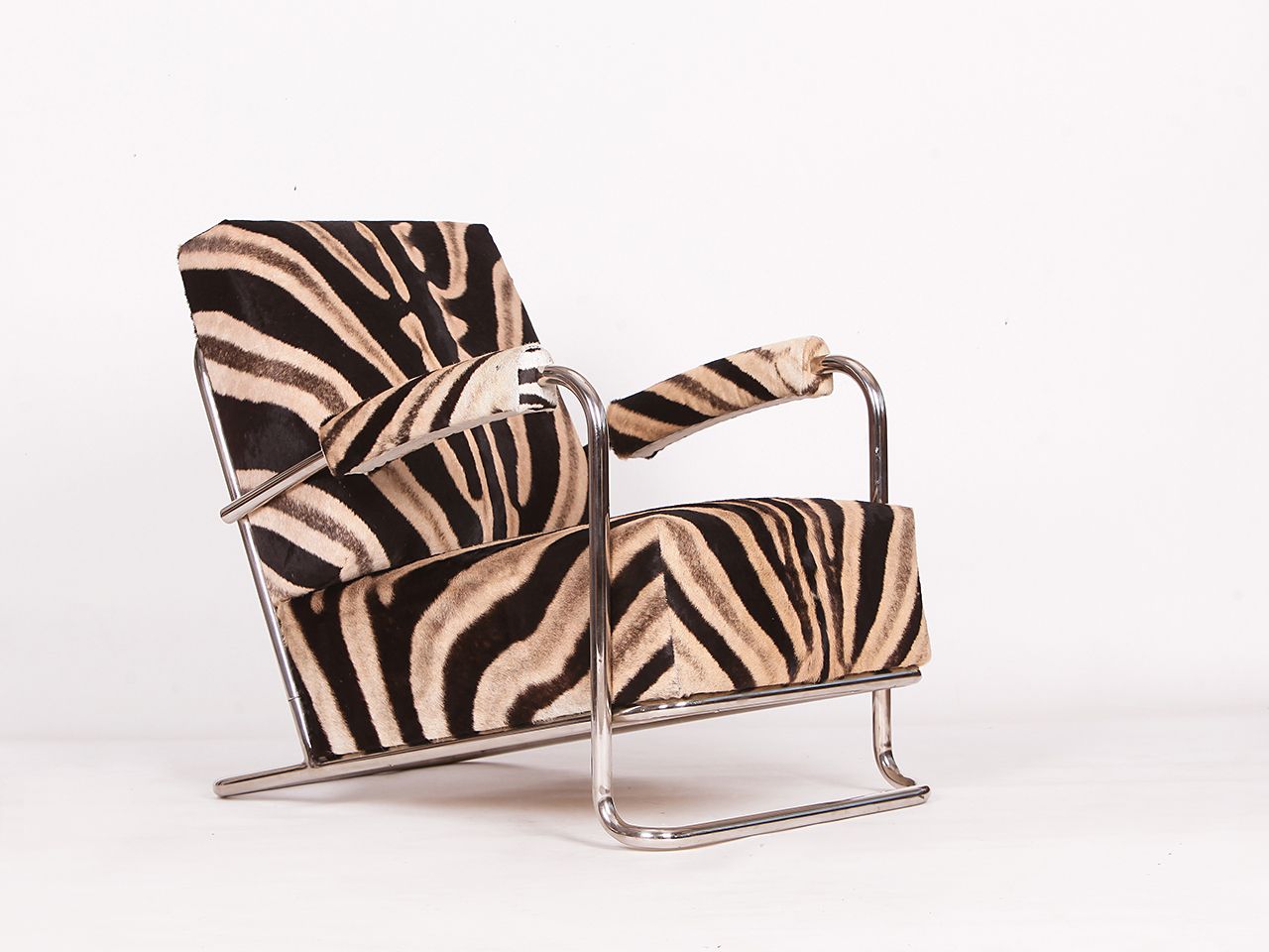 Rare Tubular Steel Loungechair Zebra Hide By Fa. Hynek Gottwald, 1930s photo Furniture