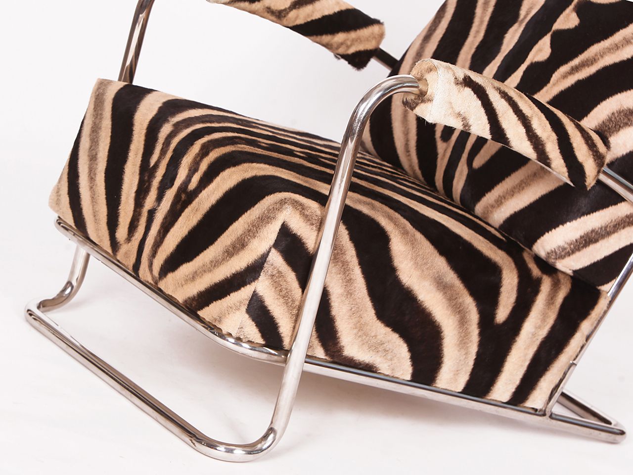 Rare Tubular Steel Loungechair Zebra Hide By Fa. Hynek Gottwald, 1930s photo buy