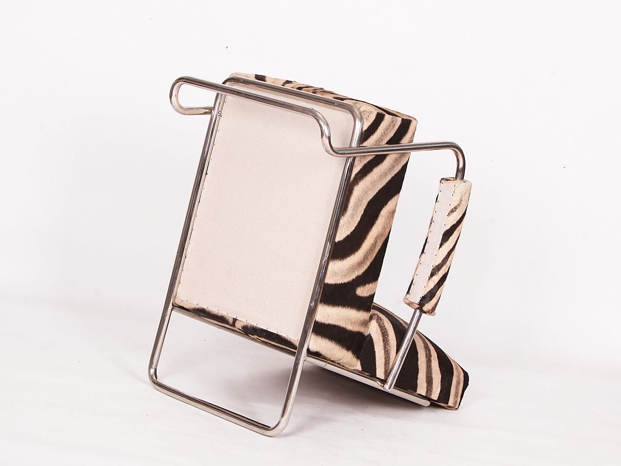 photo for sale Rare Tubular Steel Loungechair Zebra Hide By Fa. Hynek Gottwald, 1930s