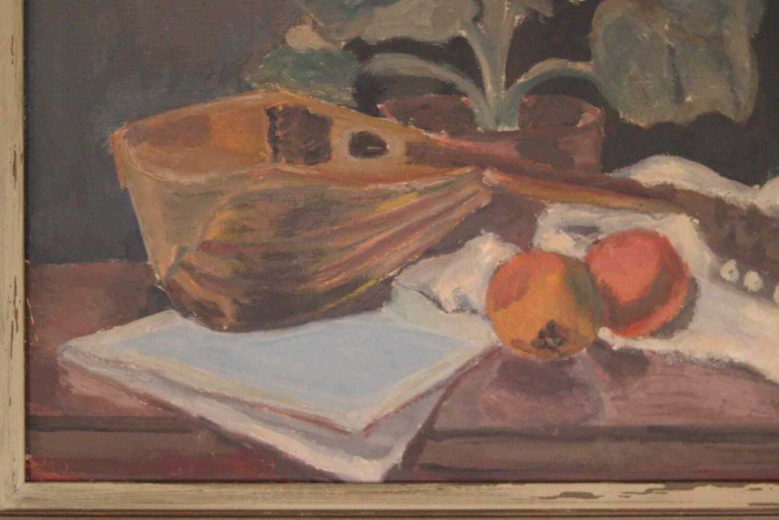 Original Mid Century Swedish Oil On Panel – Still Life With Instrument By H.K., 1941 – Vintage & Framed | 56 × 48 Cm (Approx. 22 × 18.9 In) photo furniture