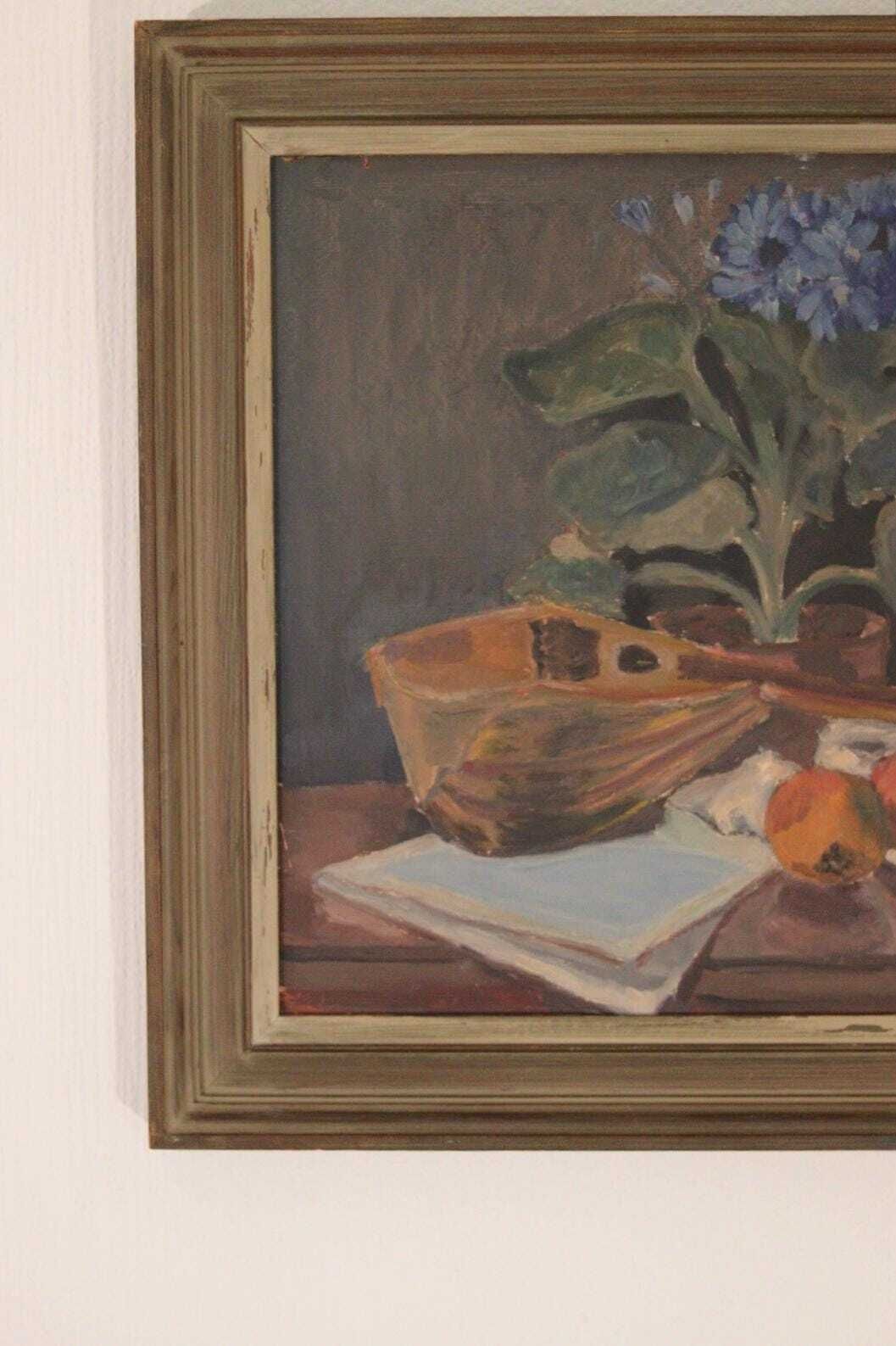 Original Mid Century Swedish Oil On Panel – Still Life With Instrument By H.K., 1941 – Vintage & Framed | 56 × 48 Cm (Approx. 22 × 18.9 In) photo buy