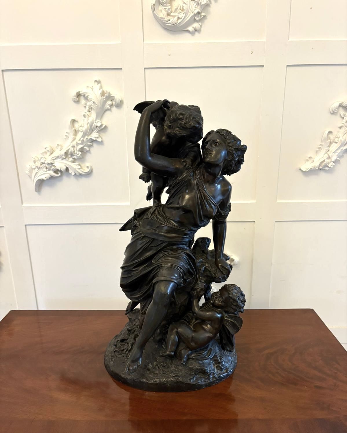 Superb Antique 19th Century Bronze Sculpture By Renowned French Sculptor Auguste Moreau “L’amour Maternel” (Motherly Love) photo furniture