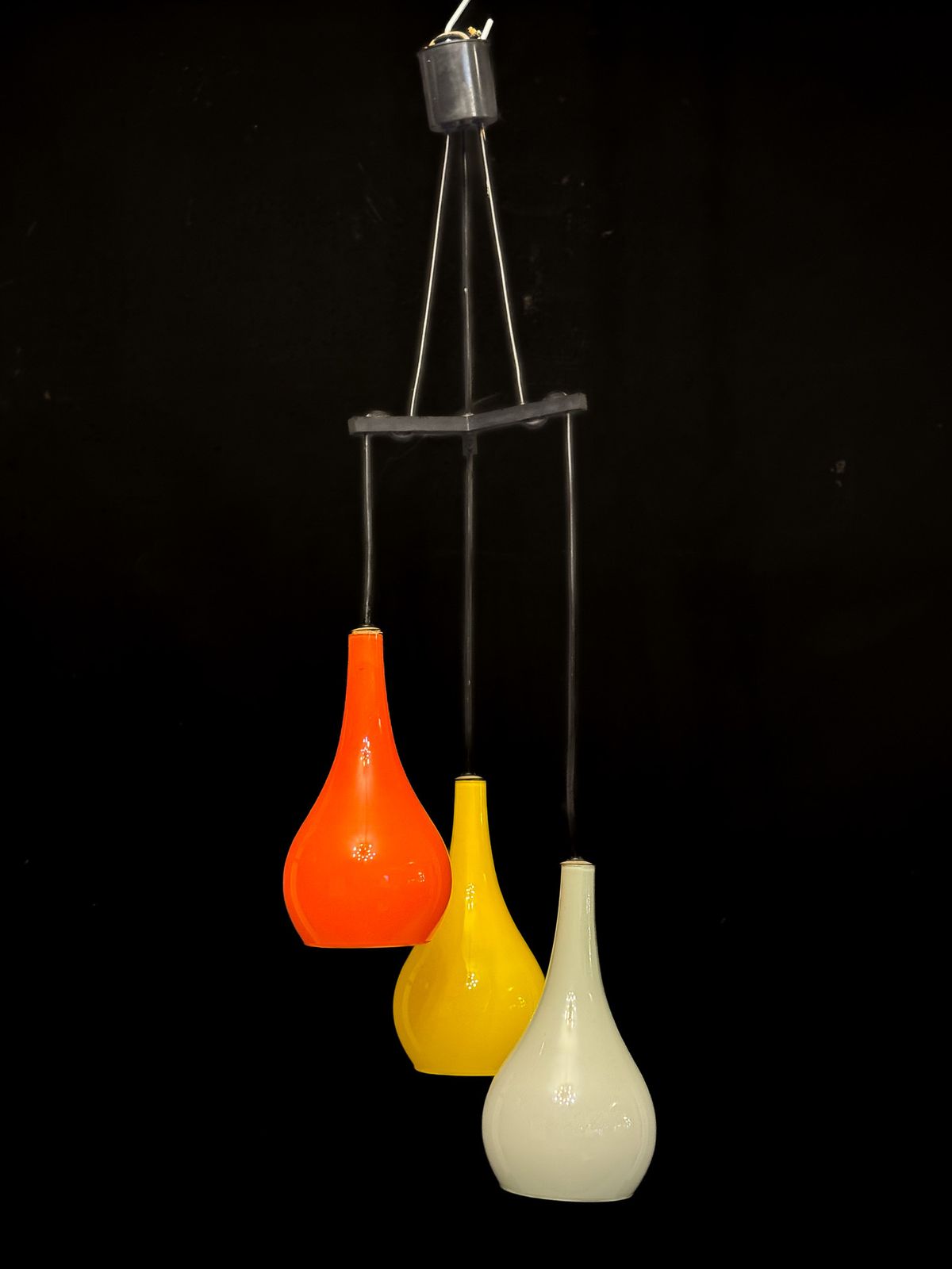 Mid Century Pendant With Vistosi Glass Shades By Stilux Milano. Italy 1960s photo vintage