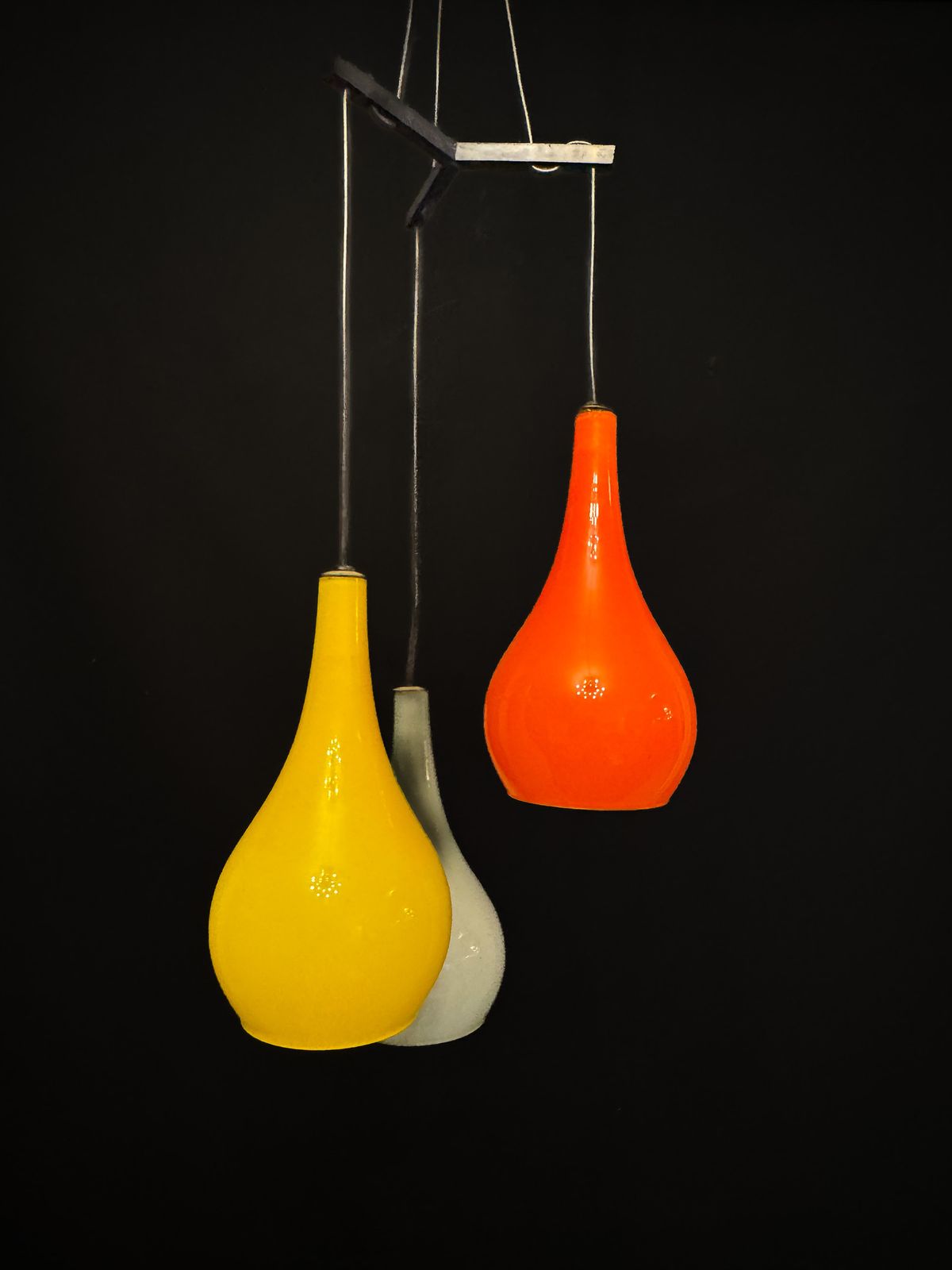 photo furniture Mid Century Pendant With Vistosi Glass Shades By Stilux Milano. Italy 1960s