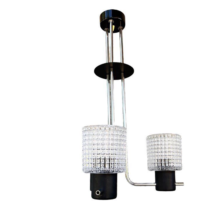 photo vintage Elektroinstala Jílové Pendant Lamp, Czechoslovakia, 1970s, Embossed Glass, Modernism