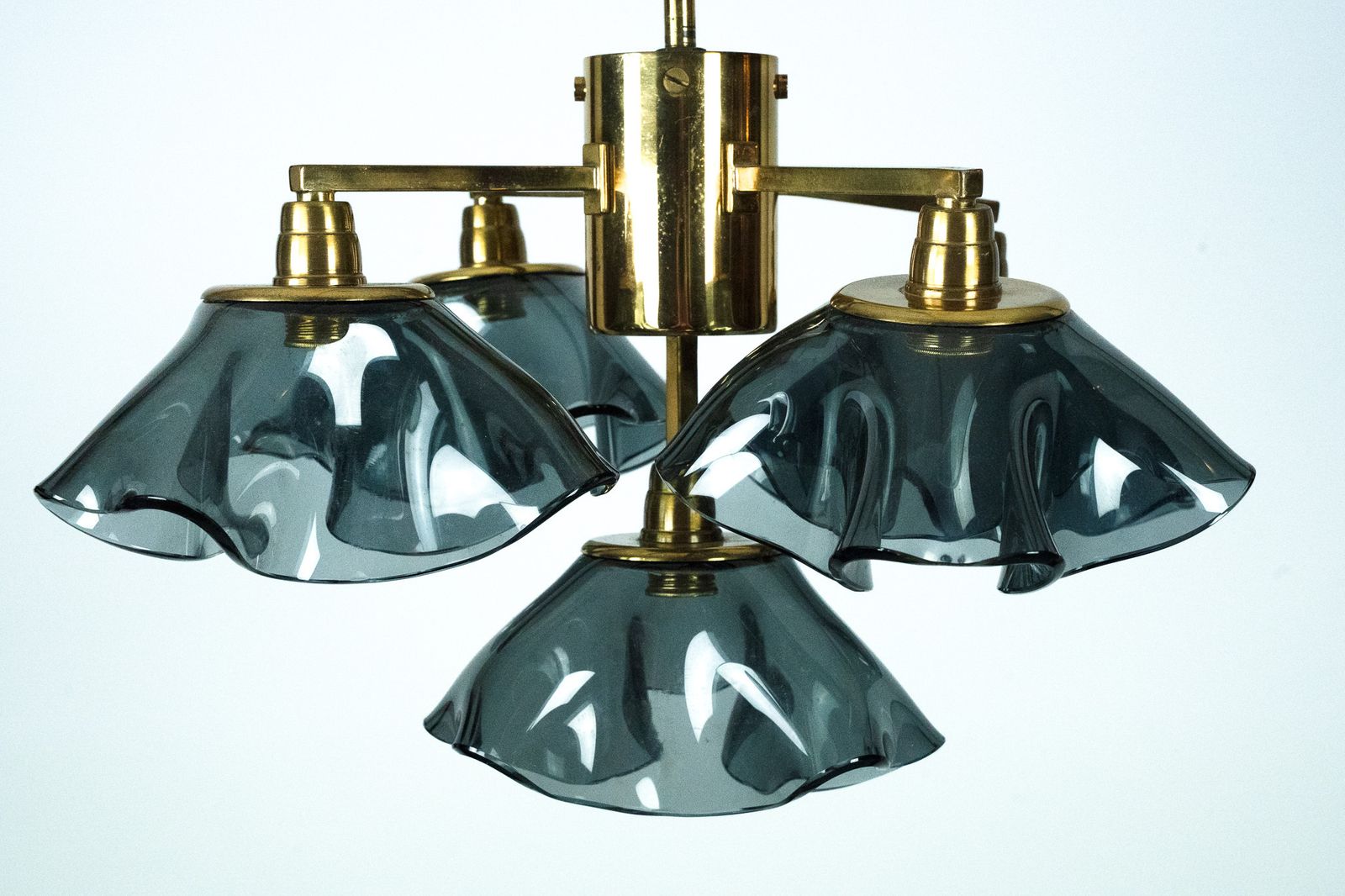 Italian Five Arm Chandelier In Smoked Vistosi Glass And Brass, 1970s photo for sale
