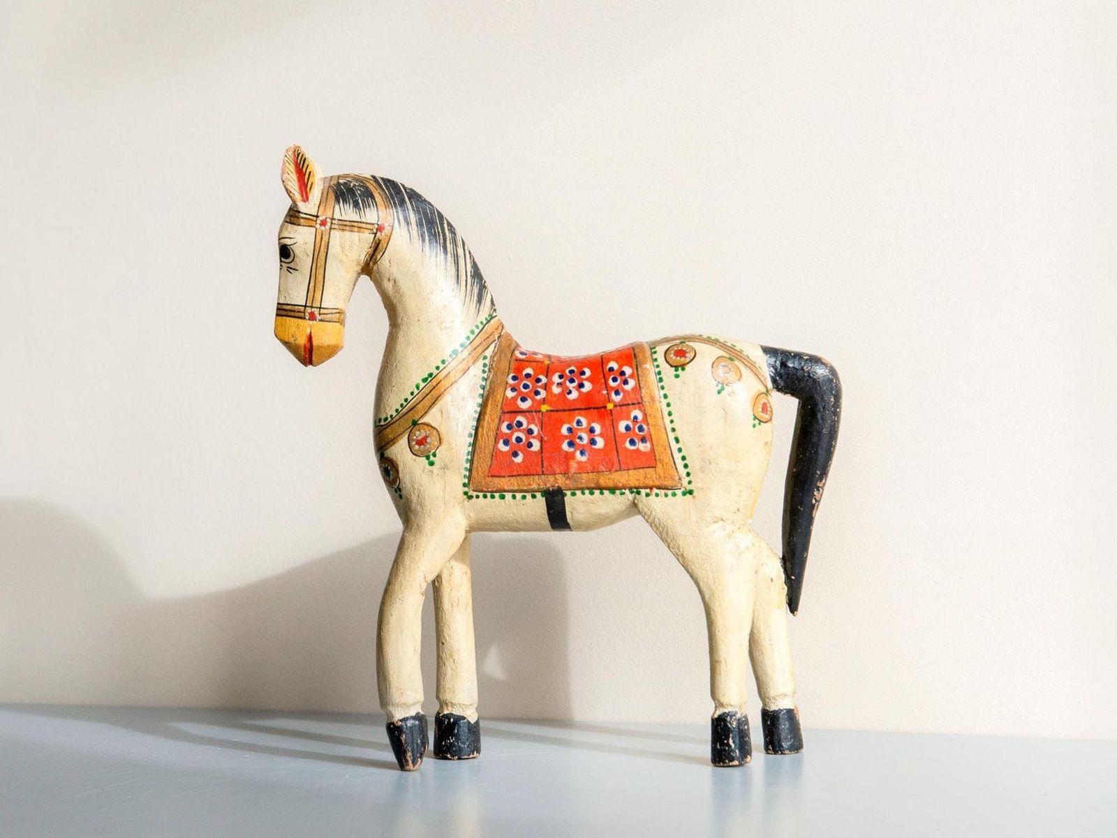Indian Ghodi Wedding Horse, Antique Wooden Statue, Decorative Pony Figurine, Made In India, Hand Painted Horse Sculpture
