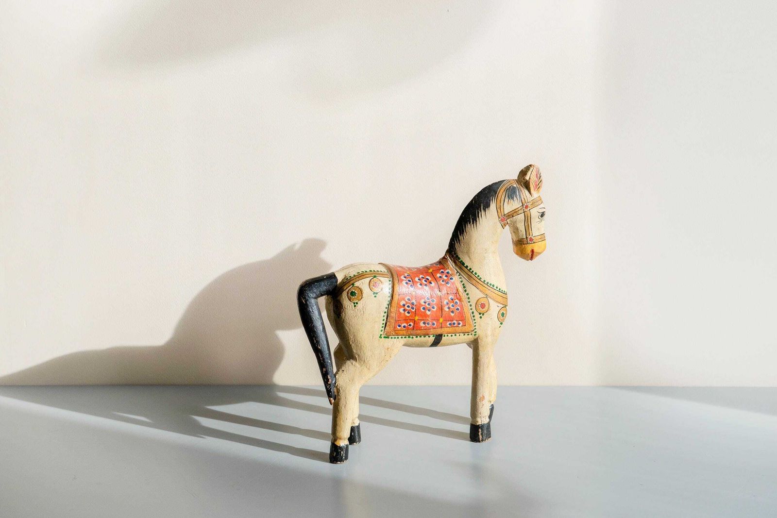 photo for sale Indian Ghodi Wedding Horse, Antique Wooden Statue, Decorative Pony Figurine, Made In India, Hand Painted Horse Sculpture