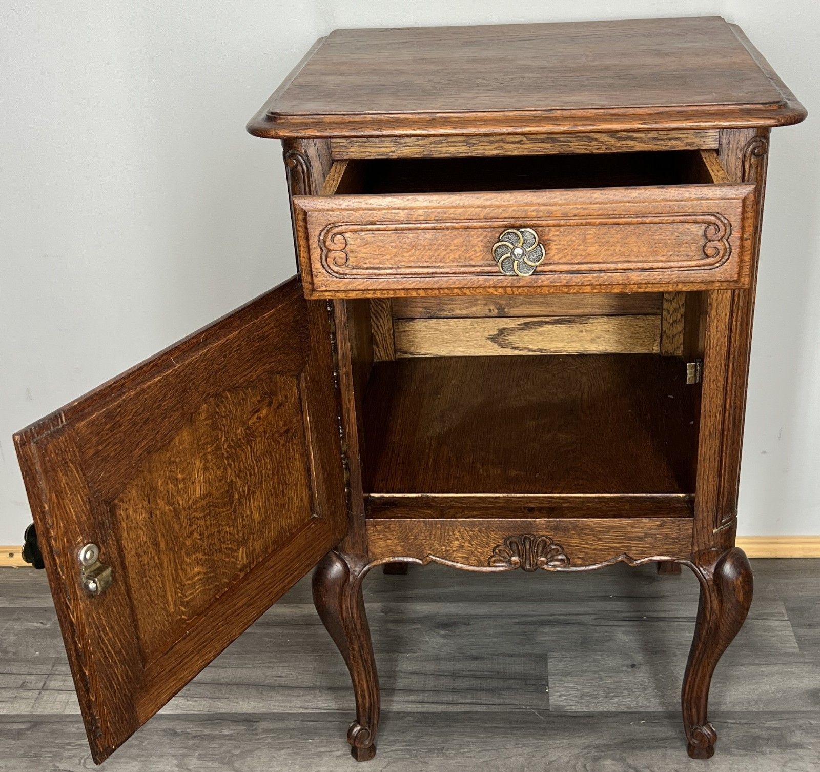 Bedside Table Vintage French Louis XVI Oak Nightstand Cabinet Lot 4286 photo vintage