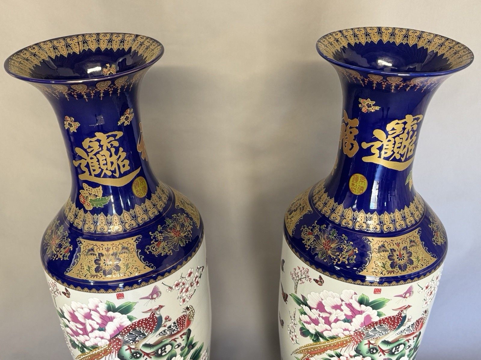 Majestic Pair Of Large Chinese Cobalt Blue & Gold Porcelain Floor Vases photo furniture