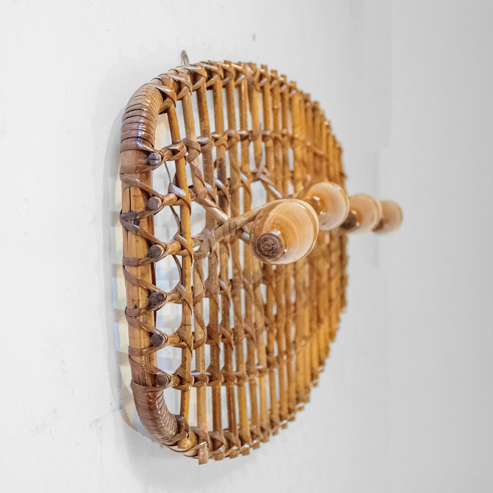 Italian Mid Century Bamboo And Rattan Coat Rack By Bonacina, 1960s photo for sale