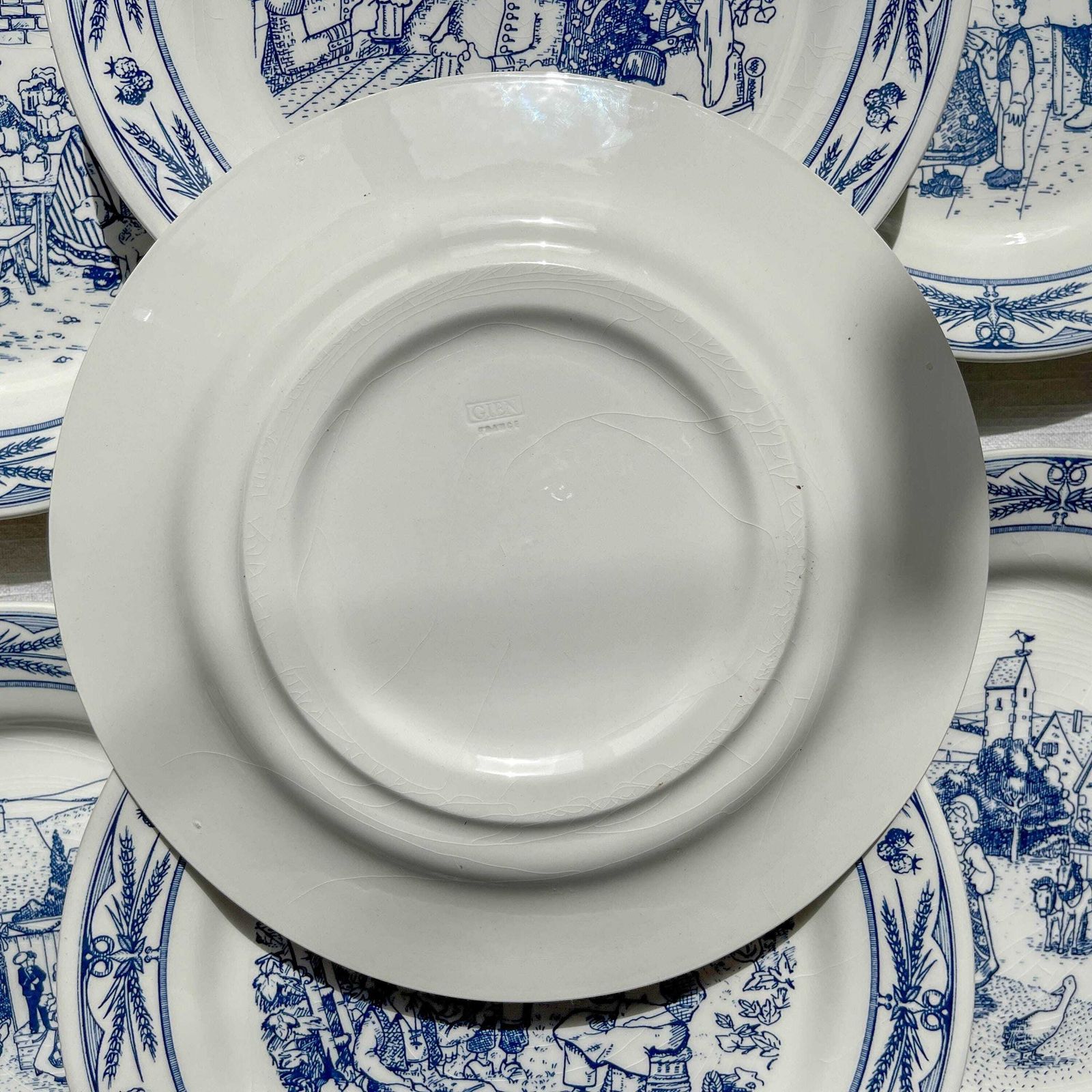 photo for sale Set Of 7 Antique Gien Earthenware Dinner Plates   Ball Scene   Alsatian Village Festival   Decoration