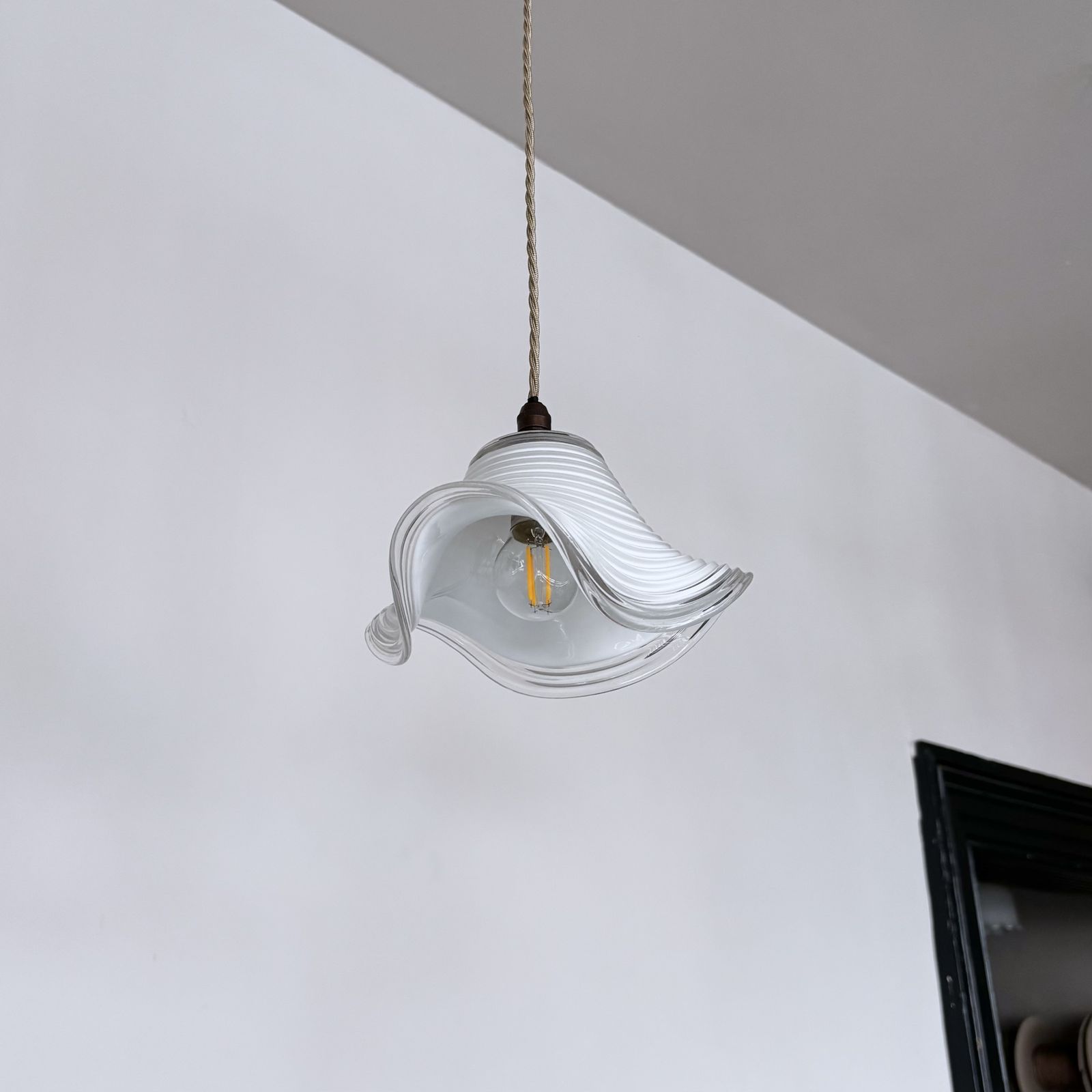 Pair Of Italian Murano White Fluted Glass Shades photo Lighting