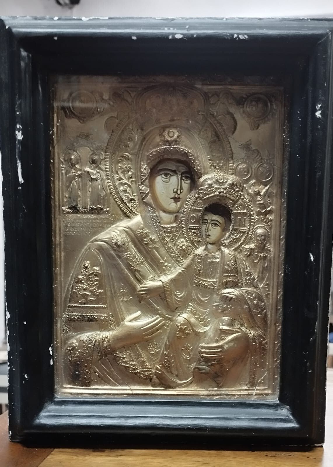 Russian Painted Icon Golden Frame 20th Century Sacred Art photo Art