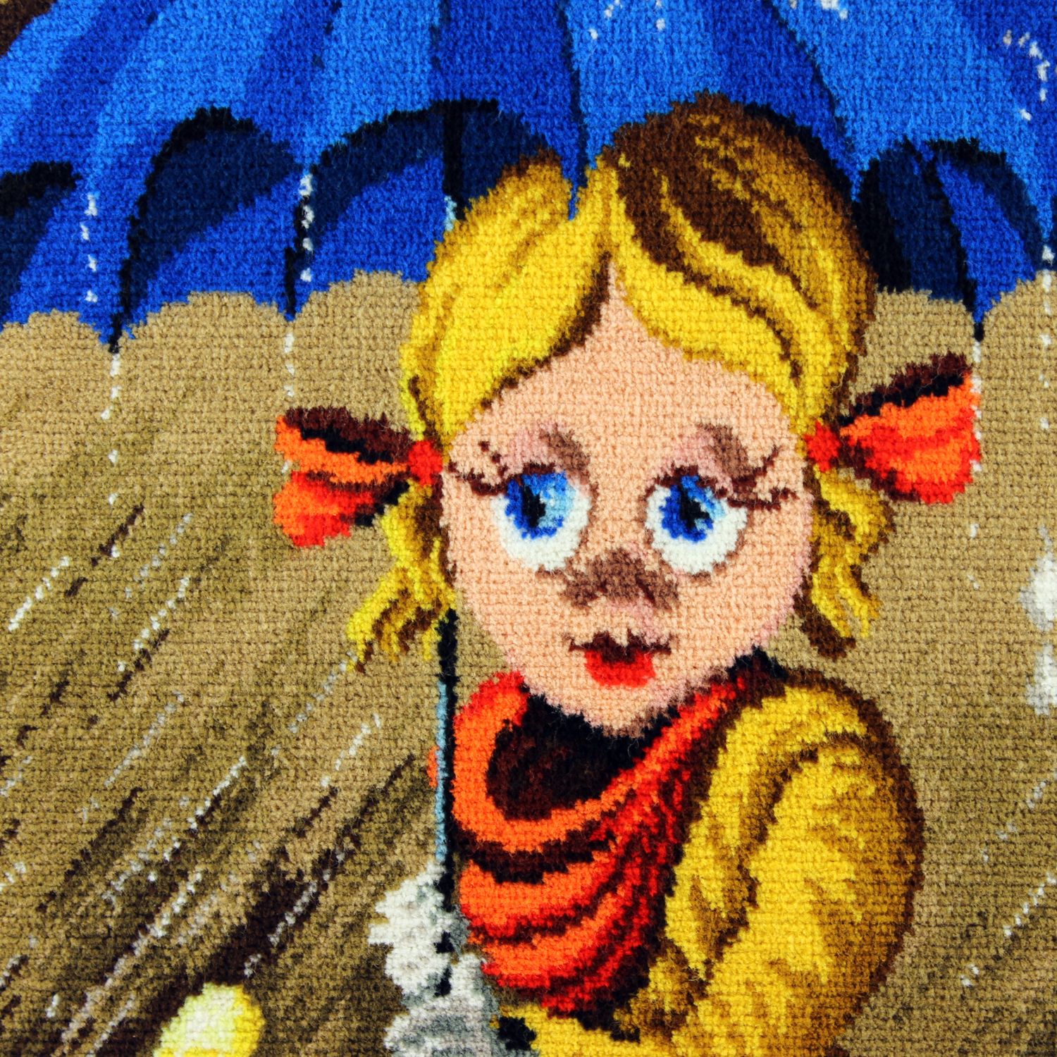 Large Vintage Tapestry Of Cartoon Girl In Frame, Czechoslovakia 1970s photo for sale