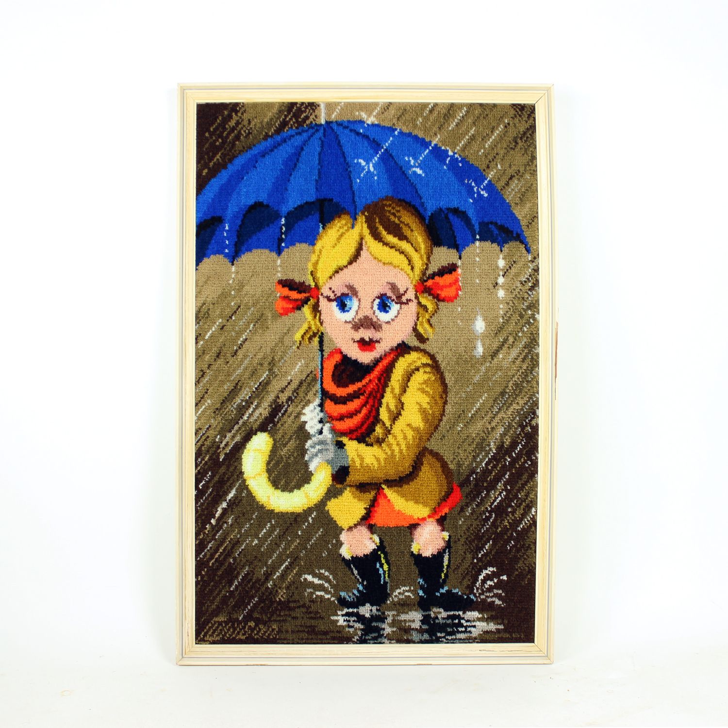 Large Vintage Tapestry Of Cartoon Girl In Frame, Czechoslovakia 1970s photo vintage