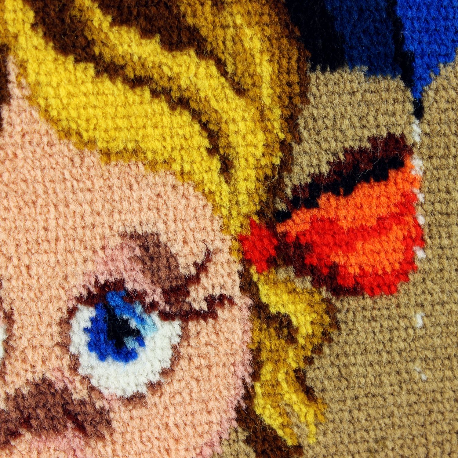 photo furniture Large Vintage Tapestry Of Cartoon Girl In Frame, Czechoslovakia 1970s